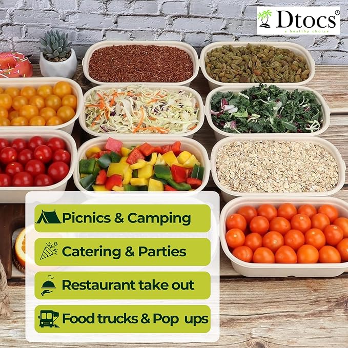 Dtocs Bamboo Fiber Meal Prep Containers with Lids 28 Oz, 50 Pcs | Bagasse Like Bamboo Disposable Container | Microwavable Lunch, Salad, To Go Meal Box | Alternative to Paper, Plastic Food Containers