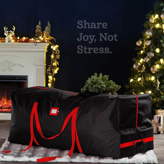 ZOBER 600D Oxford Fabric Large Rolling Christmas Tree Storage Bag - Fits 9 Ft Artificial Trees - Waterproof Christmas Tree Bag For Storage Box For Xmas, Durable Handles and Wheels - Card Slot - Black
