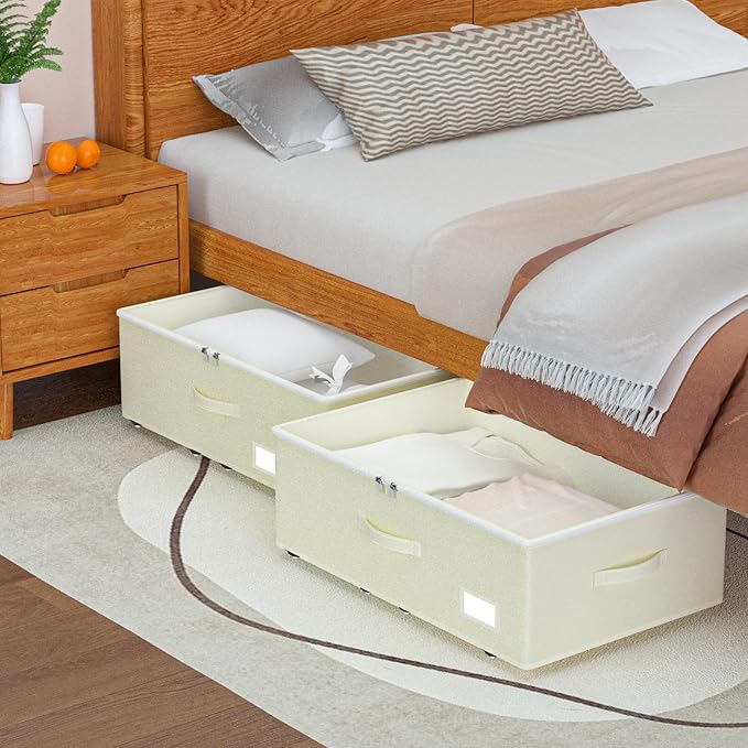 Under Bed Storage with Wheels, No Assemble Required 10 inches height Under Bed Storage bins,Large capacity Rolling Underbed Shoe Storage containers，dorm underbed storage drawers