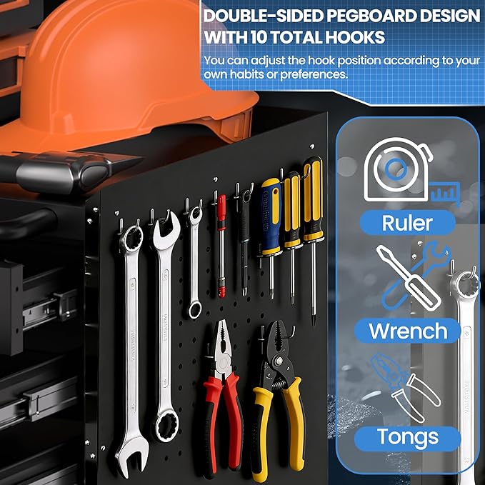 BIZOEIRON Metal Garage Storage Cabinet with Wheels, Rolling Tool Cabinet with 6 Drawers, Heavy Duty Tool Cabinet with Workbench, Assembly Required, Black