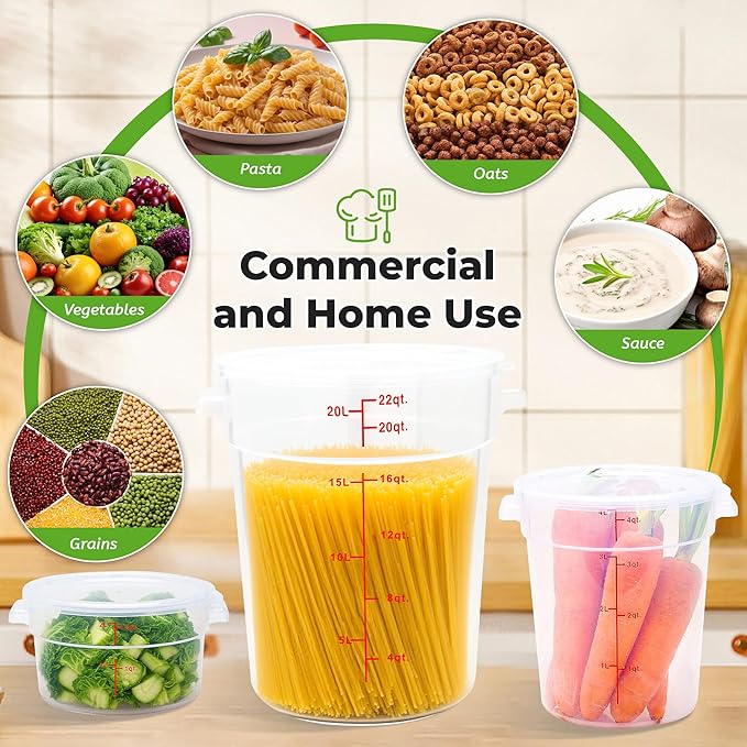 BIEAMA 4 Pack Round Food Storage Containers with Lids, 2Qt Translucent, Polypropylene, BPA Free, Includes Labels & Measuring Cups