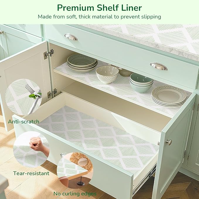 Drawer and Shelf Liner for Kitchen, Non-Slip Non-Adhesive Cabinet Liners for Cupboard, Dresser, Shelves, Tool Box, Pantry, Thickened Easy Install, Strong Grip, 17.5In x 20FT, Green