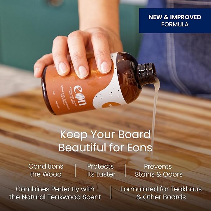 Teakhaus Carving Board and Cutting Board Oil Set - Includes Medium (M) Wood Cutting Board with Grip Handles and EON Food Grade Mineral Oil - Knife-Friendly - FSC Certified