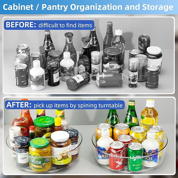 YCLADEC 6 Pack Lazy Susan 11.5" Inch Turntable Organizer Organization Storage Container Bins Spice Rack Cabinet Rotating Condiment for Pantry Countertop Kitchen Vanity Bathroom Jewelry Holder Clear