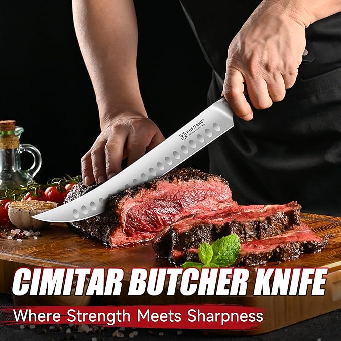 KEEMAKE Butcher Knife 10 Inch, Carving Knife for Meat Brisket Slicing Knife Professional Razor Sharp German Steel with Full Tang Design Ergonomic Handle for Meat, BBQ, Gift Box Included