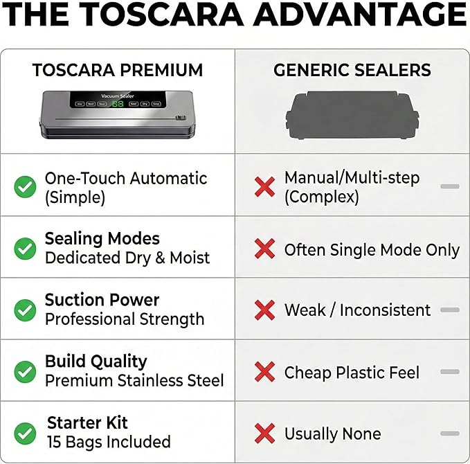 Vacuum Sealer Machine for Food |Automatic Air Sealing System with Dry & Moist Modes, One-Touch Operation &15 Bags Included. Keep Meat, Veggies & Leftovers Fresh Longer, Perfect for Meal Prep