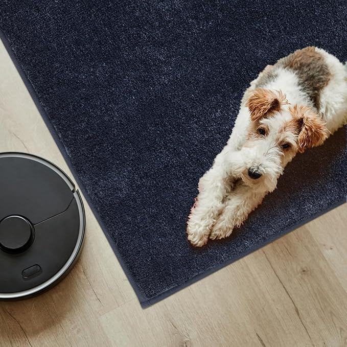PURRUGS Easy Care Area Rug 4ft x 6ft, Non-Slip Machine Washable Entryway Rug, Dog Door Mat, Stain Resistant Accent Rug for Hallway, Living Room, Bedroom and Mudroom, Navy Blue
