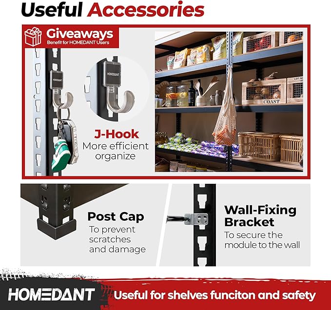 HOMEDANT 5 Tier Storage Shelves Adjustable Laminated Boltless Garage Metal Shelving Unit Heavy Duty Utility Rack Shelf Warehouse Pantry Closet Kitchen (2, (L) 48.1" W, Black)