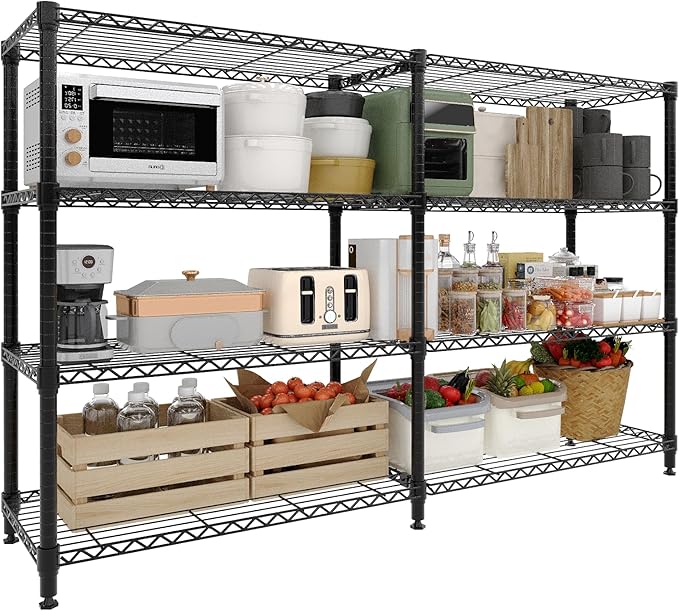 4-Tier Metal Shelving Unit, Heavy Duty Storage Shelves Adjustable Garage Shelf, Easy Assembly, for Basement, Kitchen & Pantry Room Organization, 13.8" D x 60" W x 59.5" H