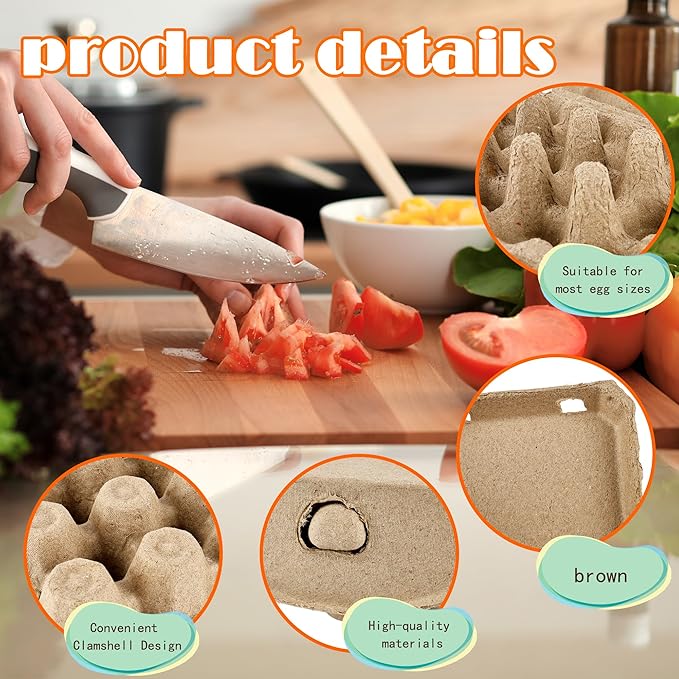 52 Pack Paper Egg Cartons Bulk 6 Count Natural Pulp Egg Containers 3 x 4 Style Square Chicken Cardboard Egg Tray Holder for Family Farm Market Chicken Farm Storing