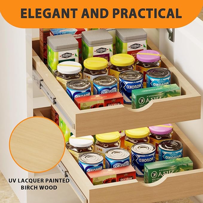Pull Out Drawers for Cabinet Wood Slide Out Cabinet Organizer and Storage Cabinet Kitchen Drawers Slide Out Shelves Pull Out Shelves in Kitchen Pantry Bathroom with Soft Close 30"W x 22"D x 3"H