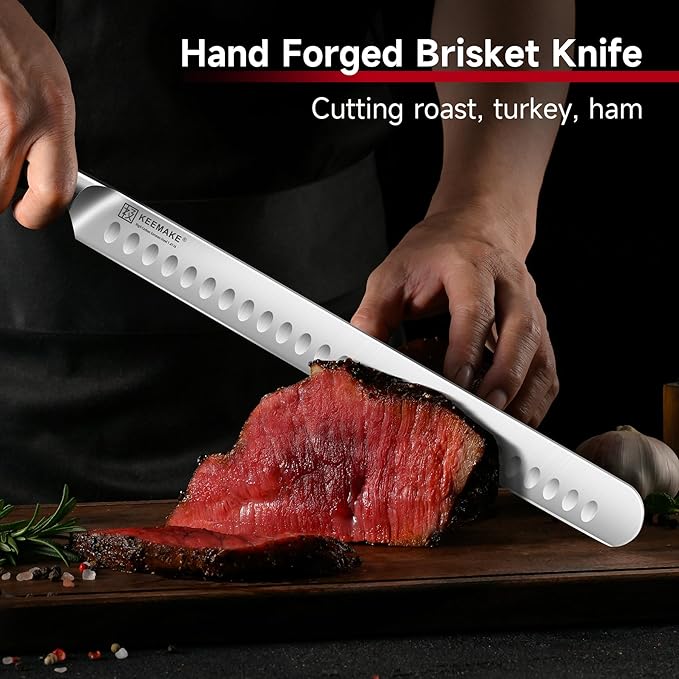 KEEMAKE Brisket Knife 12 Inch Carving Knife, Razor Sharp Slicing Knives for Meat, BBQ Knives with Ergonomic Full Tang Pakkawood Handle for Meat Cutting Roasts Turkey
