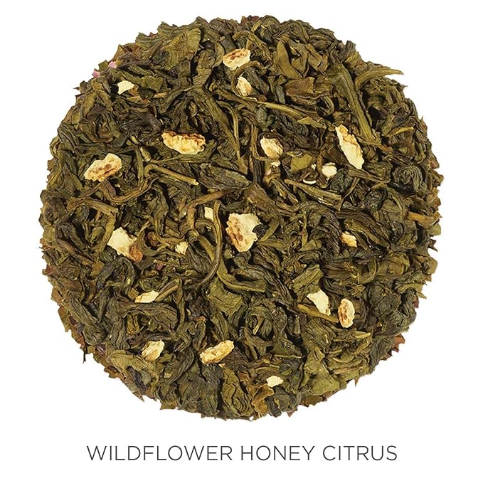 Tea Forte Wildflower Honey Citrus Premium Loose Leaf Caffeinated Green Tea Blend Canister, Makes 35-50 Cups, Round Canister