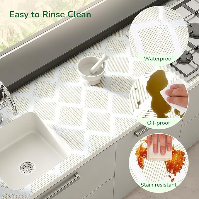 Drawer and Shelf Liner for Kitchen 11.8in x 20FT, Non-Slip Non-Adhesive Cabinet Liners for Cupboard, Dresser, Shelves, Tool Box, Pantry, Thickened Easy Install, Strong Grip, Yellow&White
