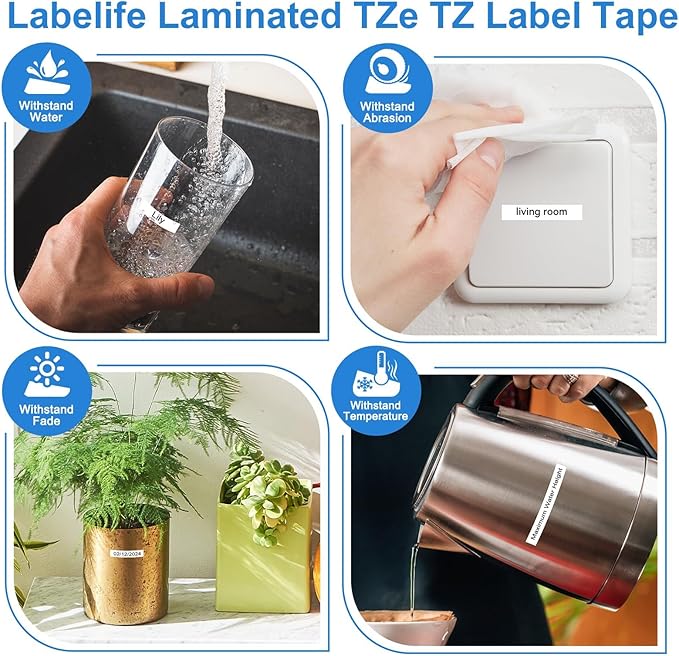 Labelife 6mm Label Tape TZe-211 Replacement for Brother P Touch TZe TZ Tape 6mm 0.23 Laminated White Label Tape TZe211 TZ-211 for Brother Label Maker PT-D210 PT-D220 PT-H110 PT-D200, 1/4 Inch, 5-Pack