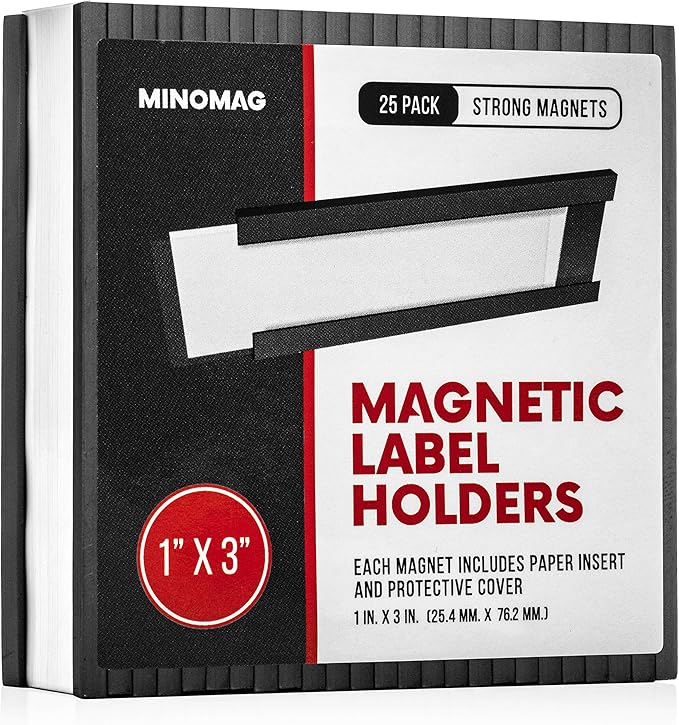 25pcs Magnetic Labels for File Cabinets, 1x3 inches | C Channel Magnetic Label Holders for Cabinet Drawers, Shelves, Toolbox