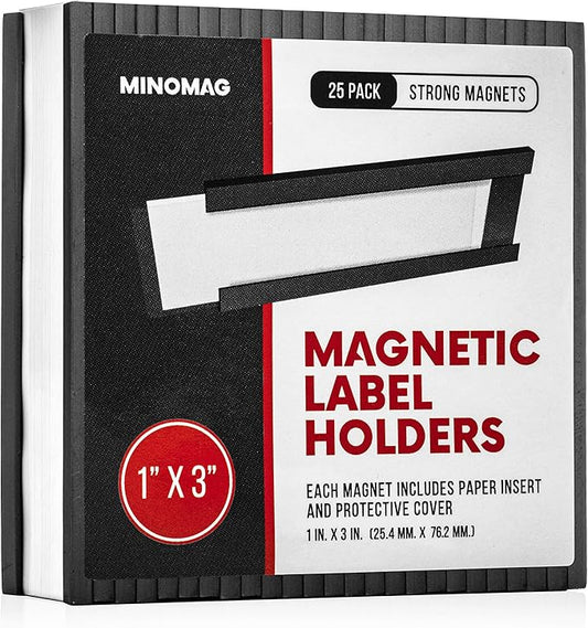 25pcs Magnetic Labels for File Cabinets, 1x3 inches | C Channel Magnetic Label Holders for Cabinet Drawers, Shelves, Toolbox