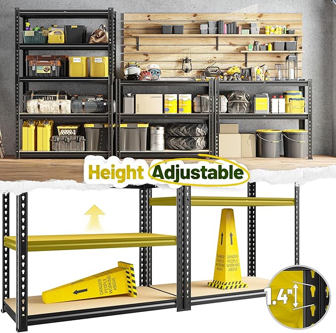 63" H Garage Shelving 31.5" W Storage Shelves Adjustable 2000LBS Metal Shelving Heavy Duty 5 Tier Garage Shelves for Pantry Kitchen Basement Warehouse