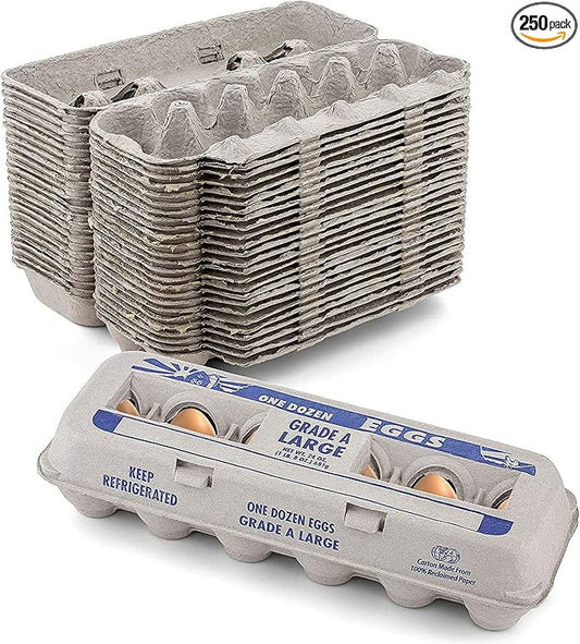 MT Products Printed Empty Egg Cartons Holds 12 Eggs - Cardboard Crate for Eggs (Pack of 250) - Made in USA