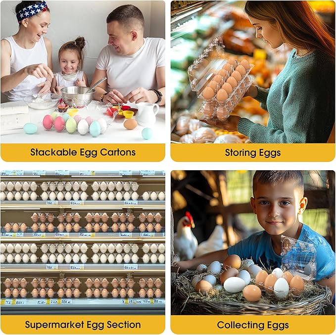 60PCS Egg Cartons Cheap Bulk, Large Egg Cartons Plastic 12 Count, 1 Dozen Reusable Egg Container Holder for Storing, Sharing, Selling, Clear Egg Cartons for Home Ranch Farm Market-2x6 Grids