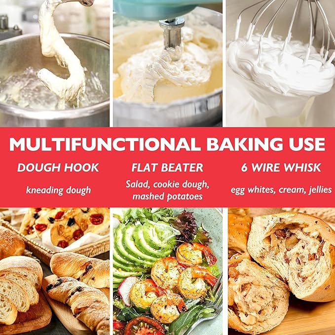 Wiselet Stainless Steel Accessories for KitchenAid 5-6 Qt Bowl-Lift Stand Mixer, Includes 6 Wire Whisk, Beater, Dough Hook, Dishwasher Safe and Heavy Duty, fits for KP26, KL26, KB26, KSM55/60