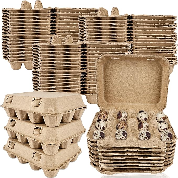 65 Pcs Quail Egg Cartons Paper Pulp Dozen Eggs Container Reusable Blank Cardboard Quail Egg Storage Tray for Home Kitchen Refrigerator Farmhouse, 3 x 4 Style