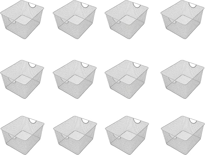 YBM Home Kitchen Pantry Organizer Wire Basket for Shelves, Cabinets, Pantry, Countertop, Mesh Open Storage Bin Metal Basket for Organizing Food Supplies 10” x 9” x 6”, Pack of 12, Silver