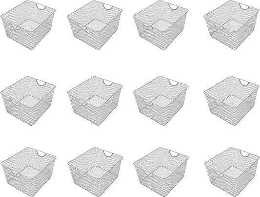 YBM Home Kitchen Pantry Organizer Wire Basket for Shelves, Cabinets, Pantry, Countertop, Mesh Open Storage Bin Metal Basket for Organizing Food Supplies 10” x 9” x 6”, Pack of 12, Silver