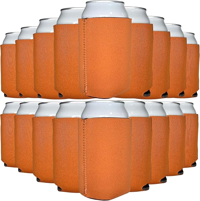 TahoeBay Neoprene Can Cooler Sleeves (50-Pack) Bulk Blank Sublimation Blanks for Vinyl Regular Size Plain Beer Coolers for Soda Cans & Bottles Black, White, Solid Color Set (Texas Orange)