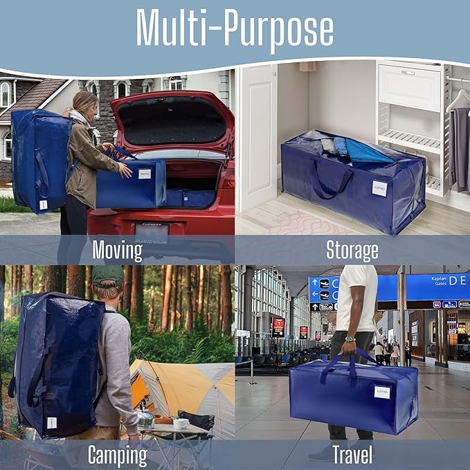 VENO 4 Pack Heavy Duty Moving Bags with Backpack Straps, Zippers & Handles, Extra Large Packing Bags for College Dorm Essentials, Moving Supplies Alternative to Cardboard Moving Boxes