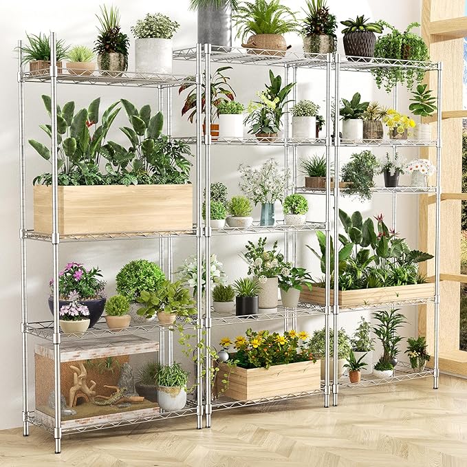 Storage Shelves,21.3"W*11.8"D*58.5"H Kitchen Wire Shelving Unit Loads 550LBS,5-tier Adjustable Metal Utility Shelf,Garage Shelves,Home Storage Rack for Kitchen,Laundry,Pantry and Closet,Chrome