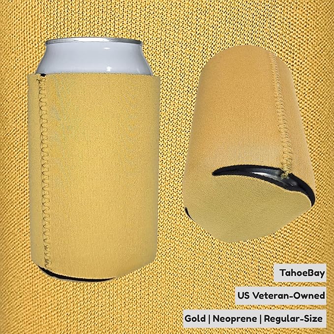 TahoeBay Neoprene Can Cooler Sleeves (50-Pack) Bulk Blank Sublimation Blanks for Vinyl Regular Size Plain Beer Coolers for Soda Cans & Bottles Black, White, Solid Color Set (Gold)