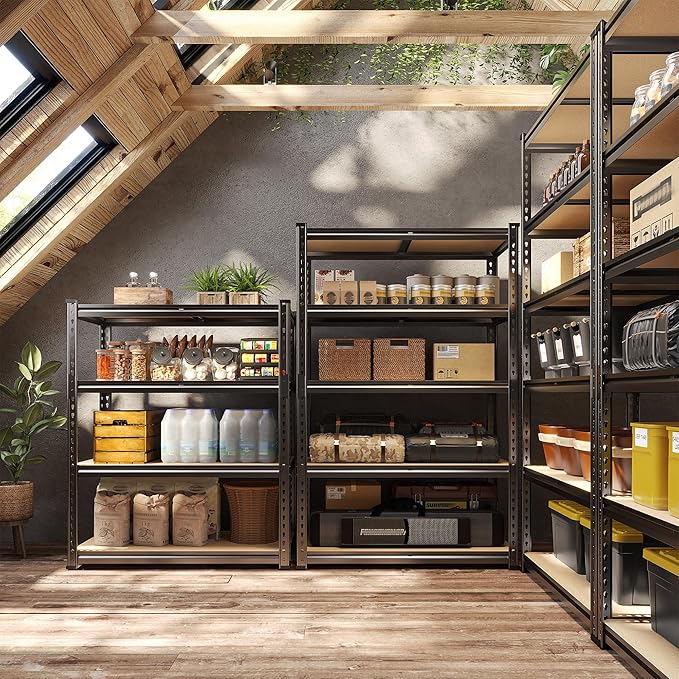 63" H Garage Shelving 31.5" W Storage Shelves Adjustable 2000LBS Metal Shelving Heavy Duty 5 Tier Garage Shelves for Pantry Kitchen Basement Warehouse