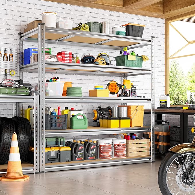 Galvanized Garage Shelving Load 3050LBS, 5-Tier Storage Shelves, Adjustable Garage Storage Shelves, Industrial Shelving, Metal Shelf for Basement, Warehouse, Kitchen, 48" W x 71.9" H x 17.9" D