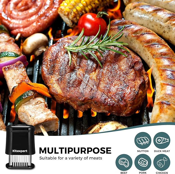 KITEXPERT Meat Tenderizer Tool with 56 Stainless Steel Ultra Sharp Needle Blade, Durable Meat Tenderizer with Safety Lock, Chicken Tenderizer for Beef, Steak, Meat Tenderizer Machine