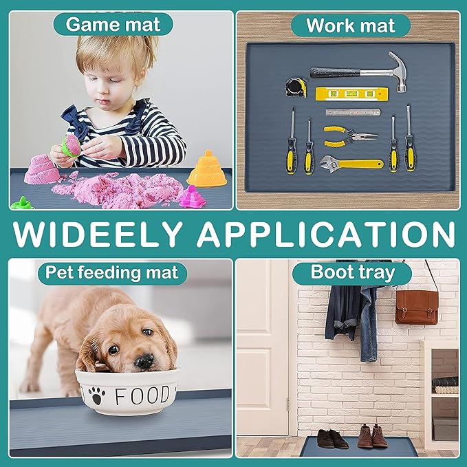 URMONA Waterproof Silicone Under Sink Mat 19'' x 12'' Shelf Liner for Kitchen and Bathroom, Cabinet and Counter Protector, Storage and Organizers, Litter Mat, Pet Cat Puppy Essentials(Cream)