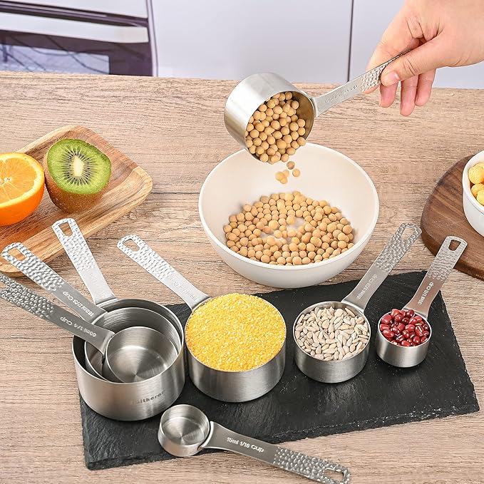 SUNMVEHOT Measuring Cups and Spoons Set 20 for Dry & Liquid, Metric & US 18/8 Stainless Steel Measuring Cups and Spoons Set with Leveler for Baking & Kitchen, 8 Measure Cup and 9 Spoon & Leveler