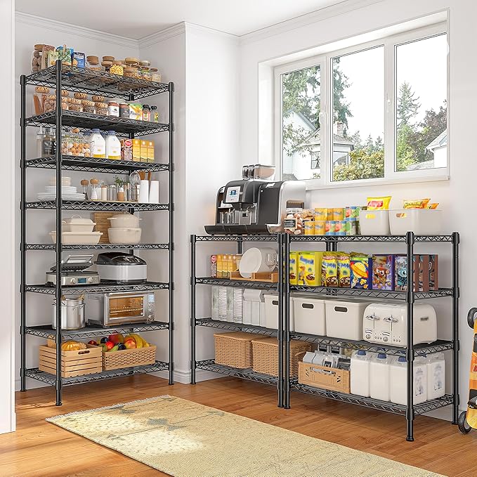 8 Tier Storage Shelves Wire Shelving Unit 1200LBS,Metal Shelving Adjustable and Heavy Duty Shelves for Storage Rack,Pantry Shelves Kitchen Office Industrial Commercial 72H X 13.8D X 23.6W
