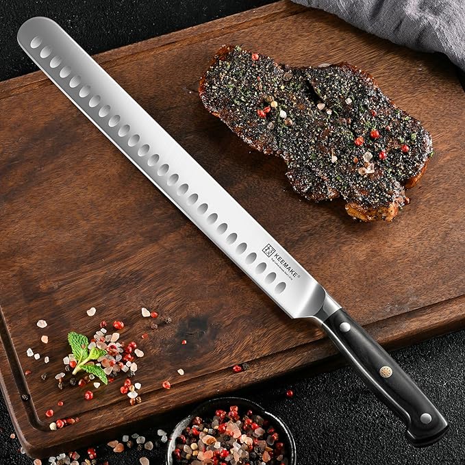 KEEMAKE Brisket Knife 12 Inch Carving Knife, Razor Sharp Slicing Knives for Meat, BBQ Knives with Ergonomic Full Tang Pakkawood Handle for Meat Cutting Roasts Turkey