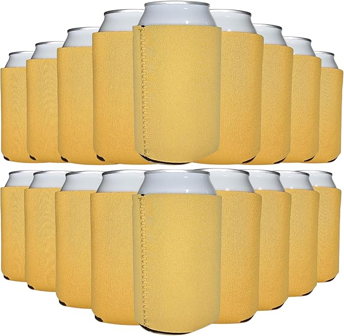 TahoeBay Neoprene Can Cooler Sleeves (50-Pack) Bulk Blank Sublimation Blanks for Vinyl Regular Size Plain Beer Coolers for Soda Cans & Bottles Black, White, Solid Color Set (Gold)