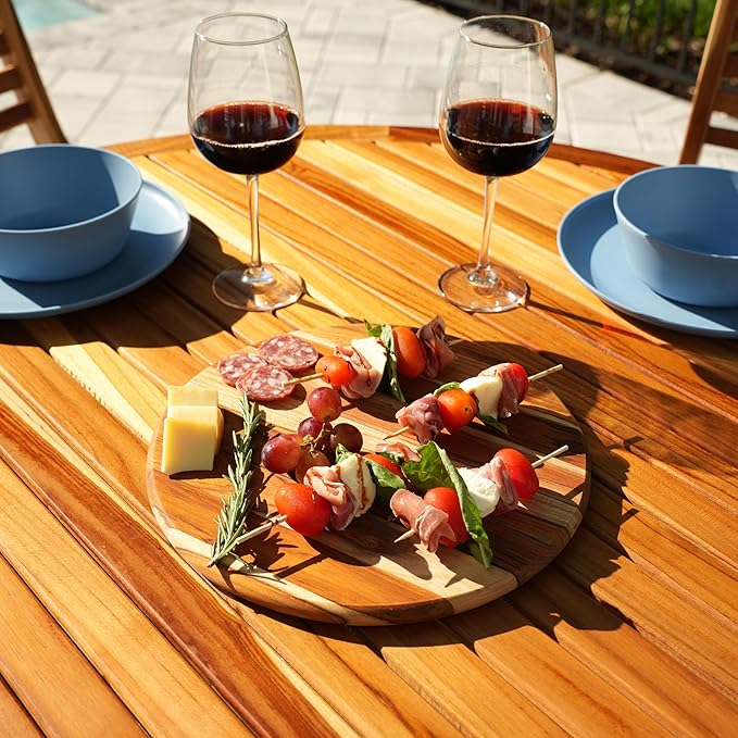 EcoDecors 12" Round Solid Teak Cutting Board, Edge Grain, FSC Certified, Large Premium Wood Carving Board for Kitchen