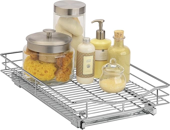 LYNK PROFESSIONAL® Pull Out Cabinet Organizer, 11" x 18" Slide Out Drawers for Kitchen Cabinets - Sliding Pull-Out Pantry Shelves – Home Shelf Organizers - Lifetime Ltd. Warranty, Chrome