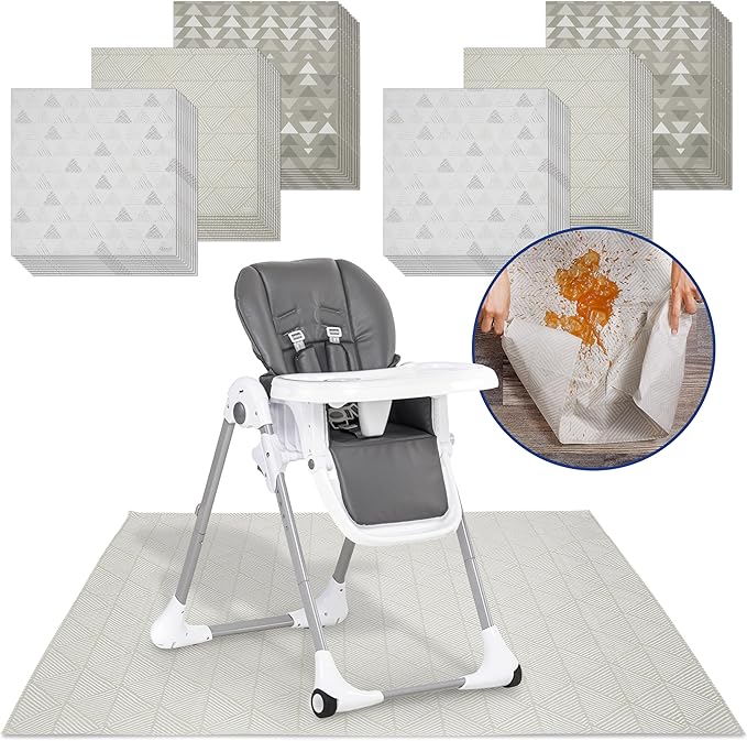 Graco Baby Disposable Splat Mats – 60 Count, 47" x 40", Biodegradable Floor Protector for Mealtime, Under High Chair, Home & Restaurant Use, Port Design