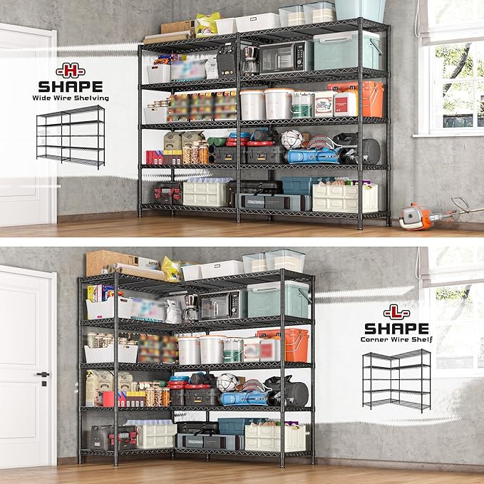 REIBII 72.8" W Storage Shelves Load 1600LBS, 5 Tier Metal Shelving Unit Garage Shelving for Adjustable Storage Rack Heavy Duty Metal Shelves for Basement Pantry Kitchen, 17.7" D x 72.8" W x 70.9" H