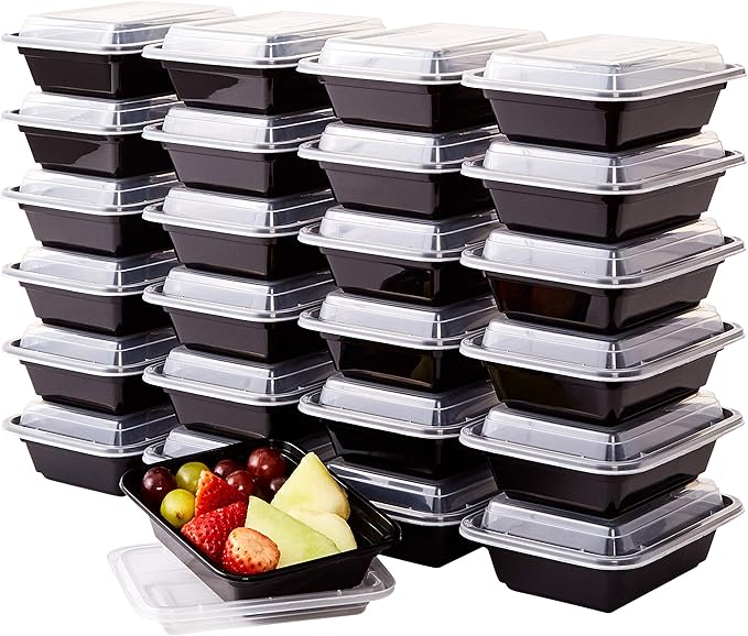 Durable Food Storage Container, Commercial Grade, BPA Free Plastic Containers with Lids, 25ct, Recyclable, Leakproof, Microwavable Portion Container for To-Go Orders, Food Prep and Storage, 12 ounce