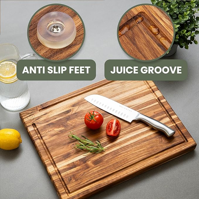 WALDWERK Large Teak Wood Cutting Board (18 x 14 x 1.2") - Solid Wood Cutting Board - Large Teak Wood Chopping Board - Wooden Butcher Block for Kitchen