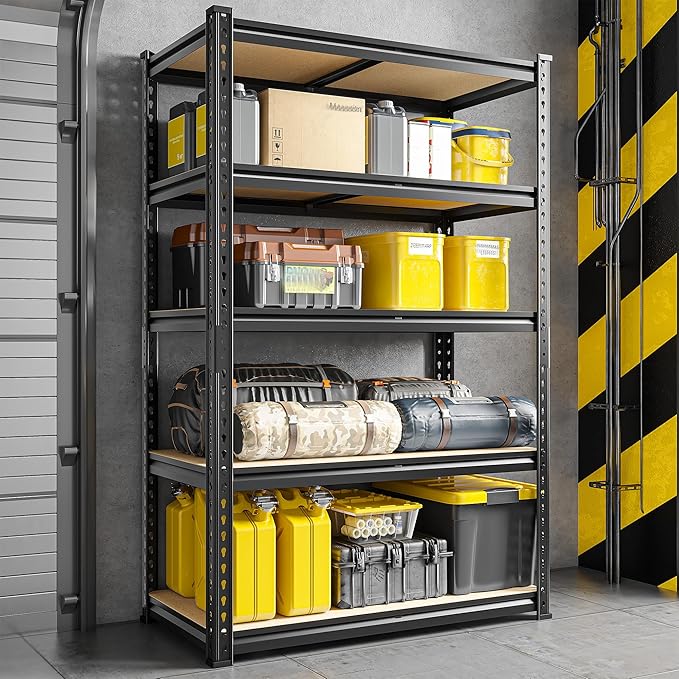 63" H Garage Shelving 31.5" W Storage Shelves Adjustable 2000LBS Metal Shelving Heavy Duty 5 Tier Garage Shelves for Pantry Kitchen Basement Warehouse