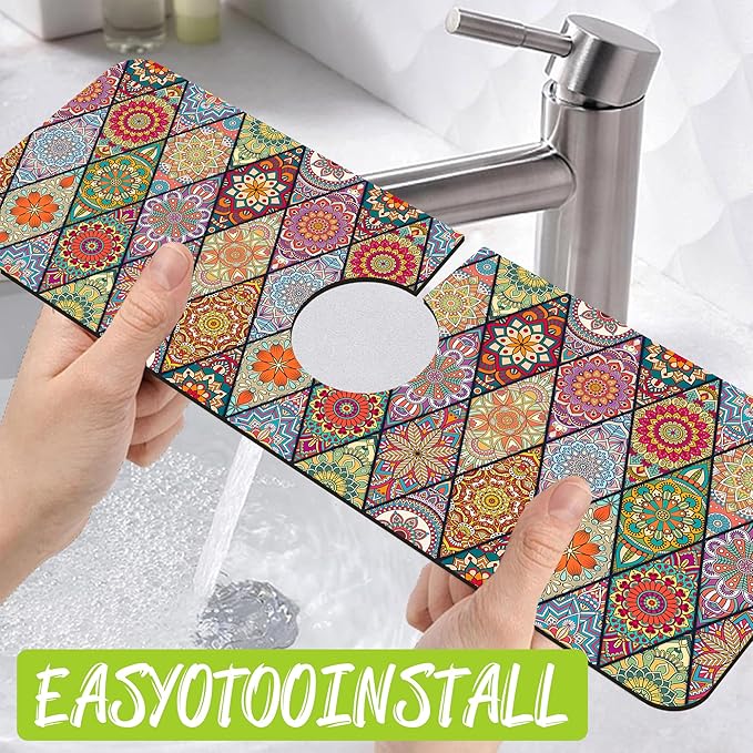 Sink Faucet Absorbing Mat Bohemian Textile Rug Texture Sink Splash Guard Drying Mat for Kitchen Bathroom Faucet Sinkmat 15.5"X5.5"