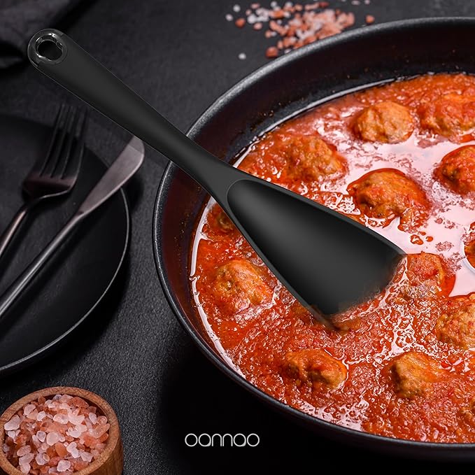 oannao Silicone Kitchen Utensils Set, 600°F Heat Resistant Silicone Cooking Utensils, Spatula, Spoon, Whisk, Tongs, Kitchen Gadgets Sets for Nonstick Cookware, Dishwasher Safe BPA Free (Black)