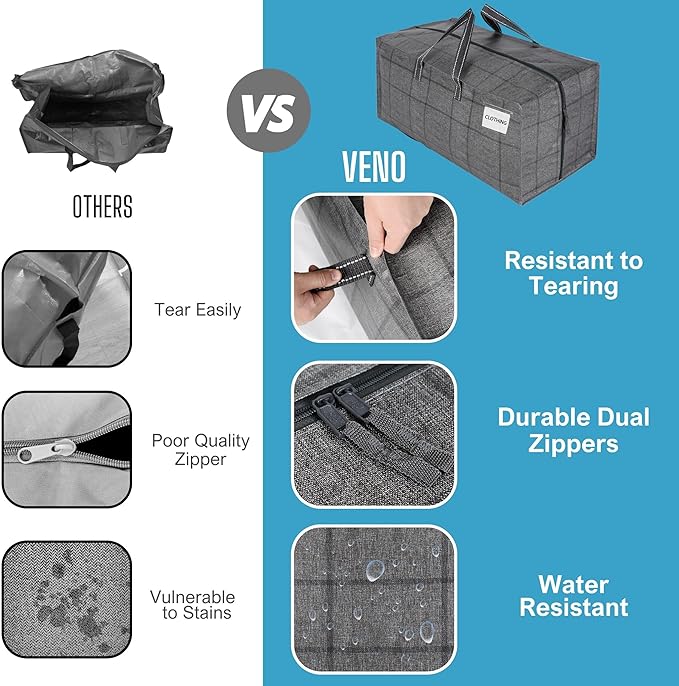 VENO 6 Pack Heavy Duty Moving Bags with Backpack Straps, Zippers & Handles, Extra Large Packing Bags for College Dorm Essentials, Moving Supplies Alternative to Cardboard Moving Boxes